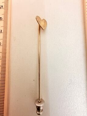 Initial M Heart Shaped Lapel Stick Pin Gold Tone Metal